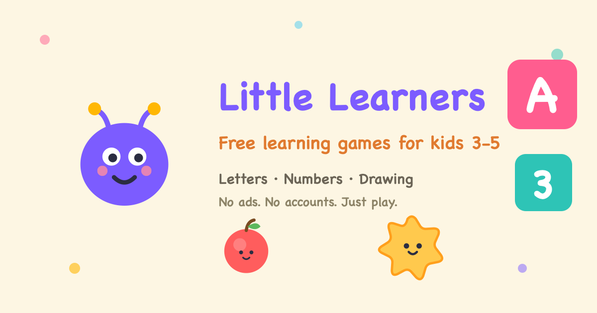 Little Learners: free learning games for kids ages 3 to 5, with letters, numbers, and drawing